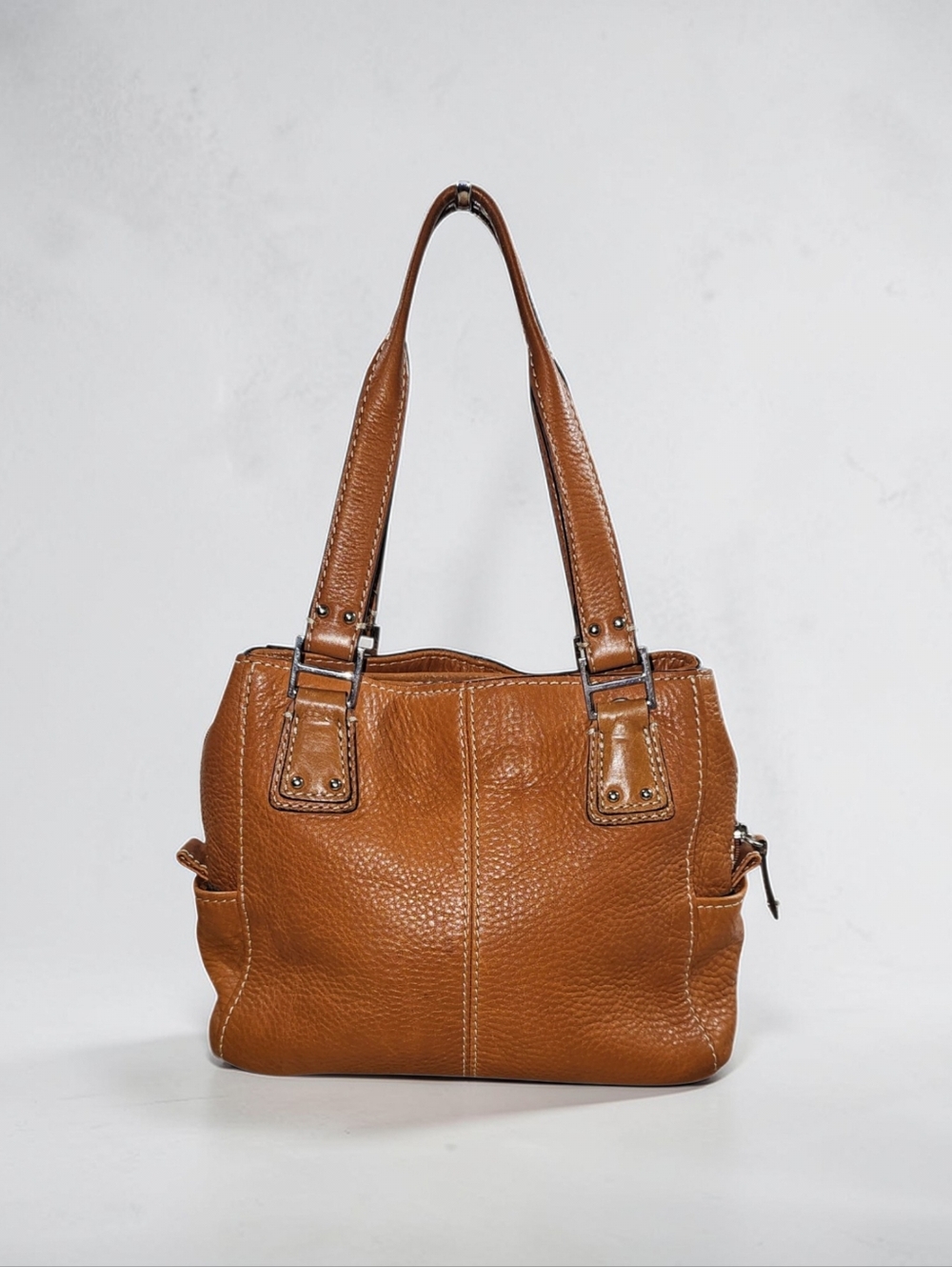 Fossil Vintage Cognac Pebbled Leather Tote | Classic Shoulder Bag EUC